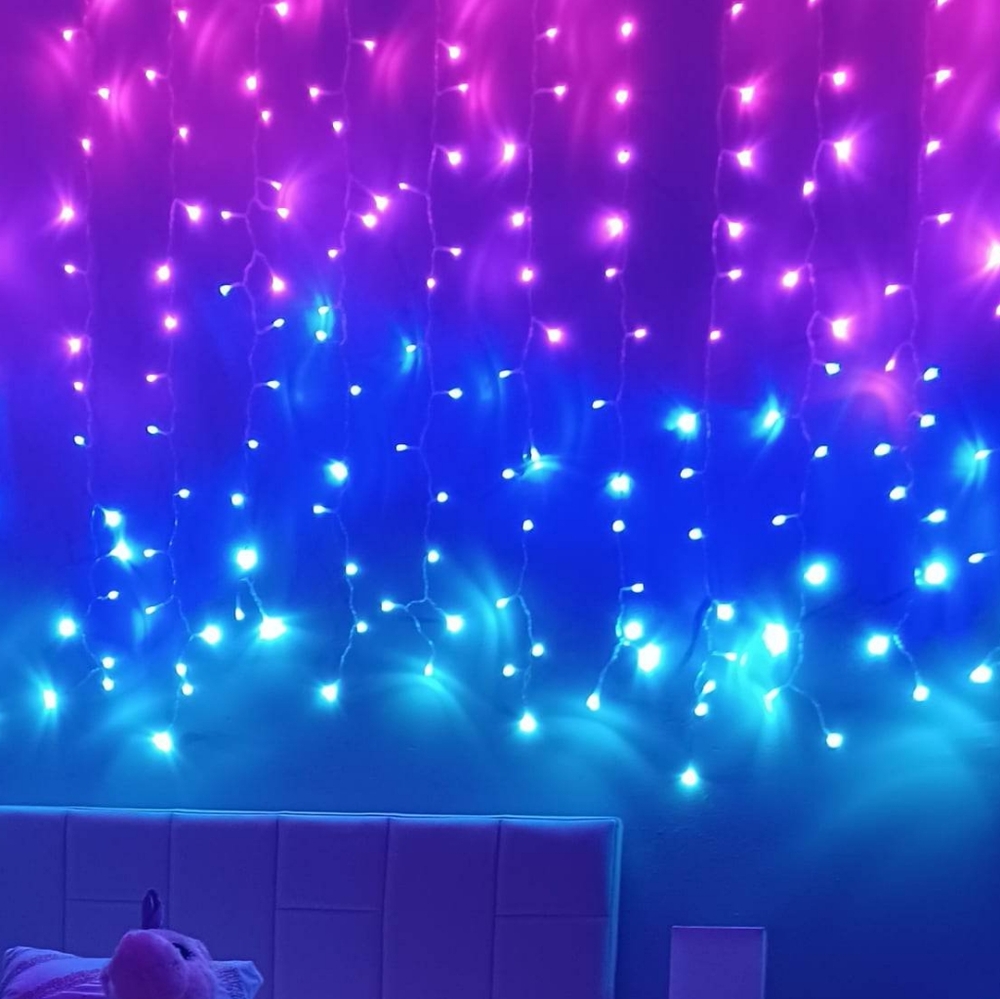 Pink Purple Blue Ombre Fairy Curtain String Lights For Girl's Bedroom Decor